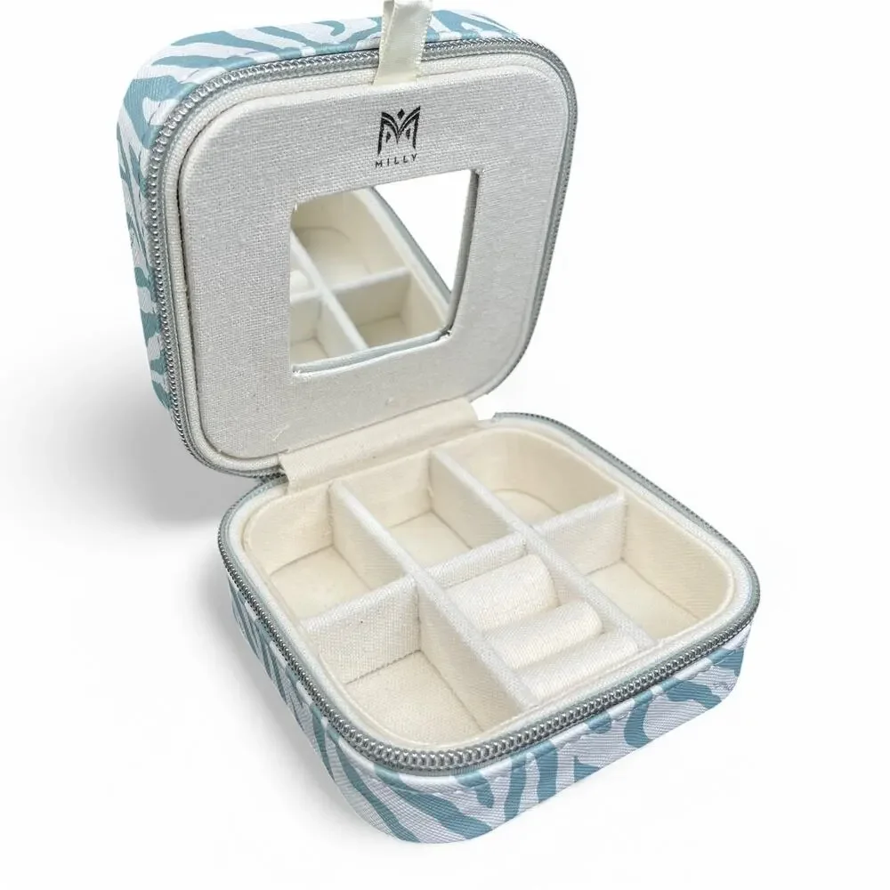 Milly Traveling Jewelry Case Zebra Animal Print Blue White